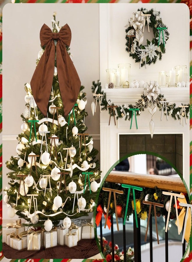 Vertintong 32 Pcs Vintage Brown Christmas Tree Decorations Brown Velvet Xmas Tree Skirt Large Topper Bow Christmas Ribbon Garland Wreath Ornament for Xmas Party Indoor Outdoor Decor - Image 5